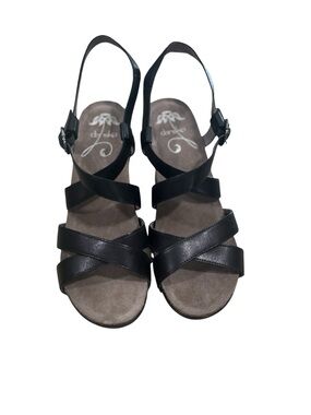 Dansko Black Leather Crisscross Slingback Sandals